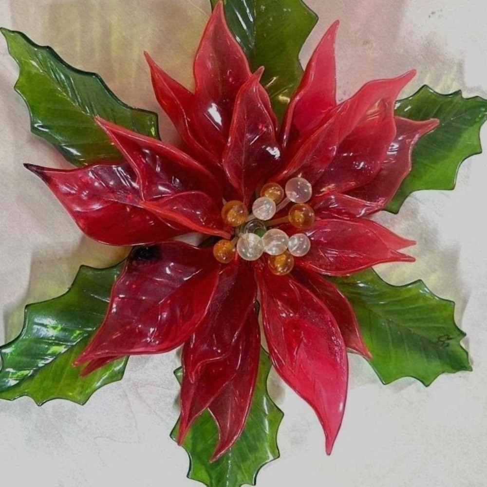 Vintage 1968 CK Ind Co Lucite Poinsettia Wall Decor